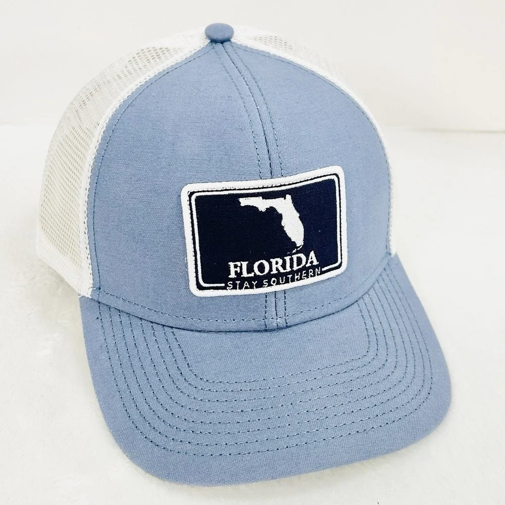 The State‎ Company Florida Square Patch Trucker Hat Cap Adjustable Light Blue